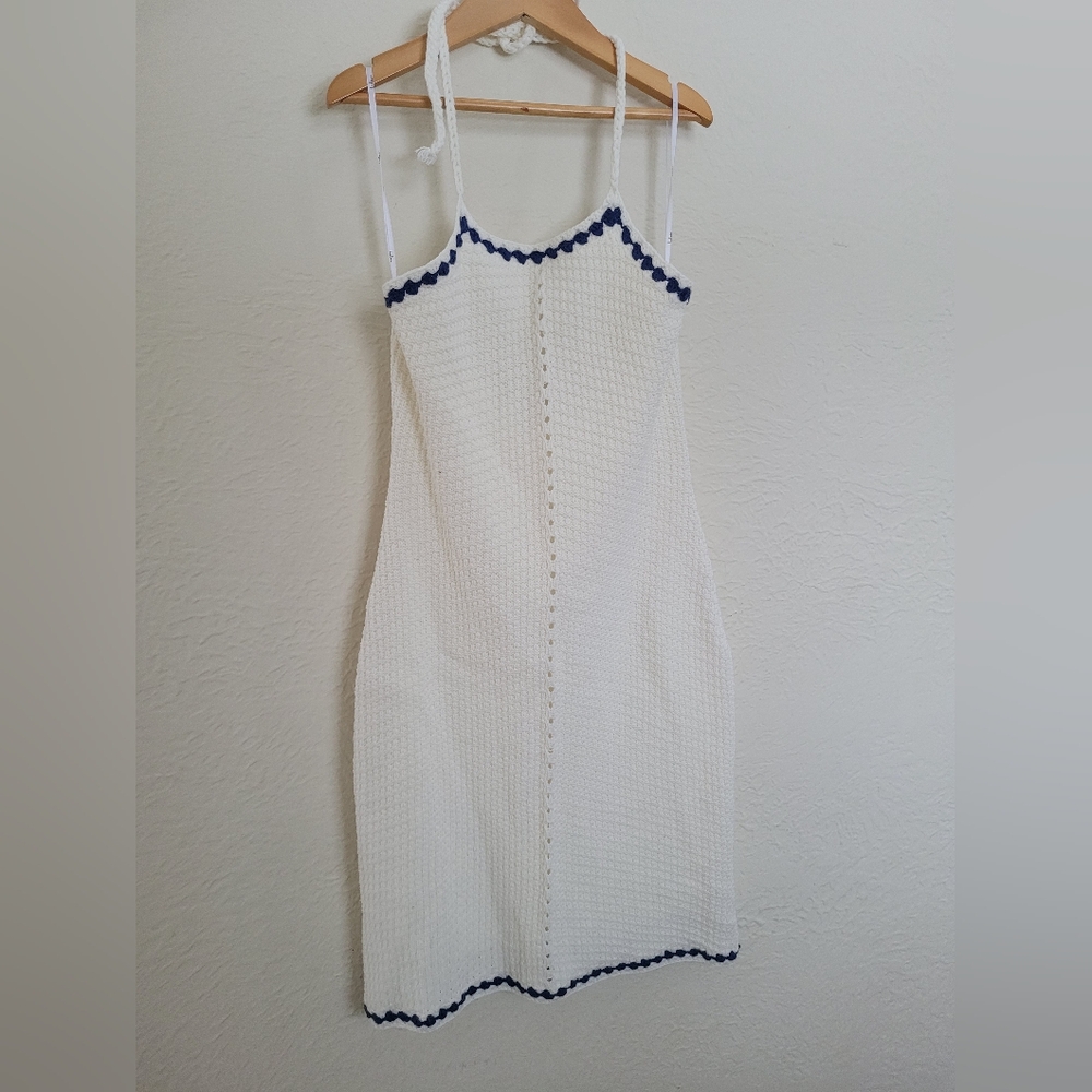 Lulus Sunny Aura Ivory Crochet Halter Bodycon Mini Dress Size Small